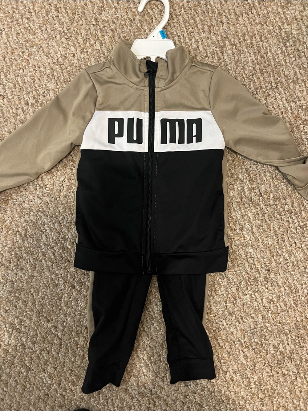 Puma Kids Two-Tone Black and Tan Track Jacket with Matching Pants
